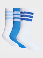 adidas Blue/White Kids 3-Stripe Crew Socks 3 Pack - Image 2 of 4
