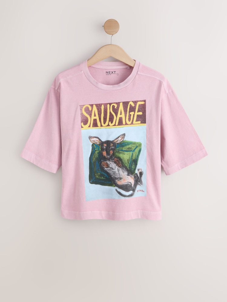 Pink Graphic Sausage Dog Frankie Thorp Licence T-Shirt - Image 1 of 3
