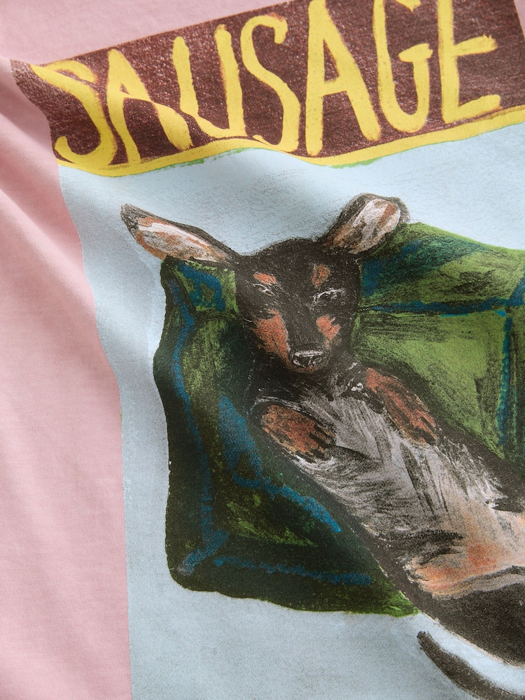 Pink Graphic Sausage Dog Frankie Thorp Licence T-Shirt - Image 2 of 3