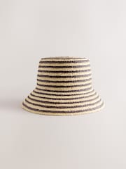 Chocolate Brown/Natural Stripe Straw Bucket Hat - Image 1 of 3