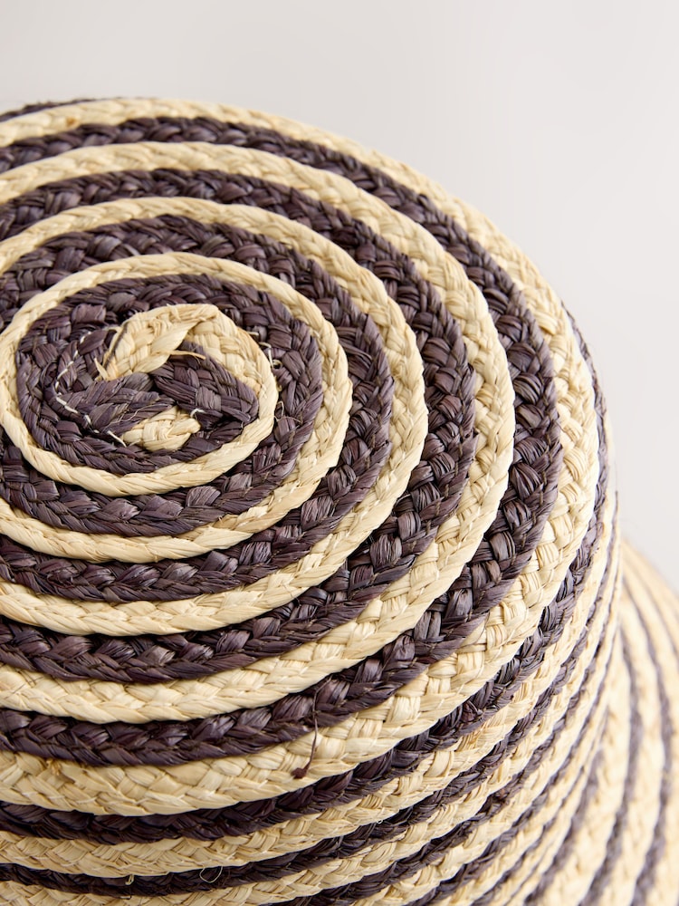 Chocolate Brown/Natural Stripe Straw Bucket Hat - Image 2 of 3
