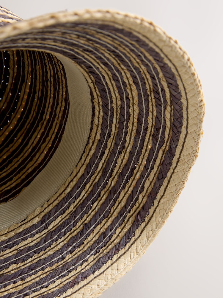 Chocolate Brown/Natural Stripe Straw Bucket Hat - Image 3 of 3