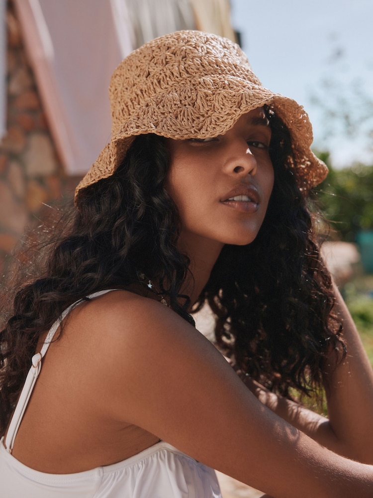 Natur - Scallop Brim Paper Bucket Hat - Bild 1 von 5