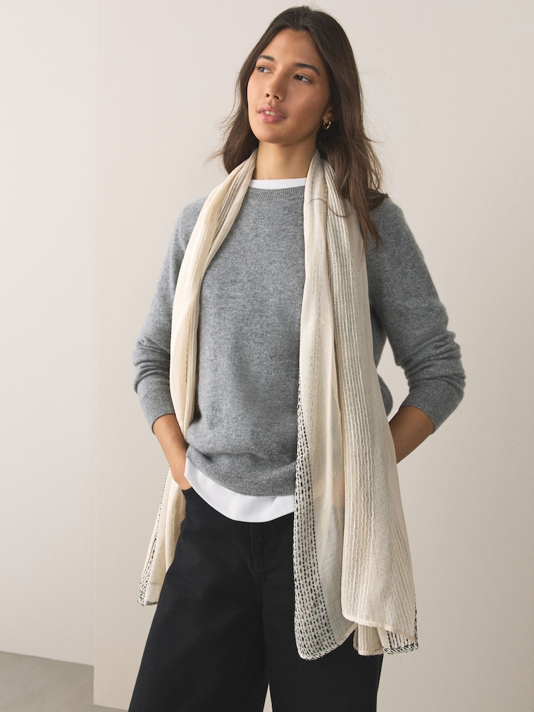 كريم - Sparkle Mono Stripe Lightweight Scarf - Image 1 of 6