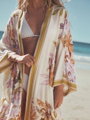 Ecru/White Floral Long Line Kimono - Image 4 of 7