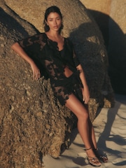 Black Floral Mesh Tie Front Cover-Up - Image 2 of 8
