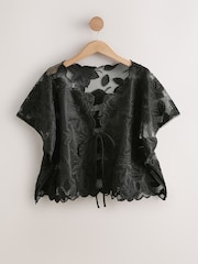 Black Floral Mesh Tie Front Cover-Up - Image 6 of 8