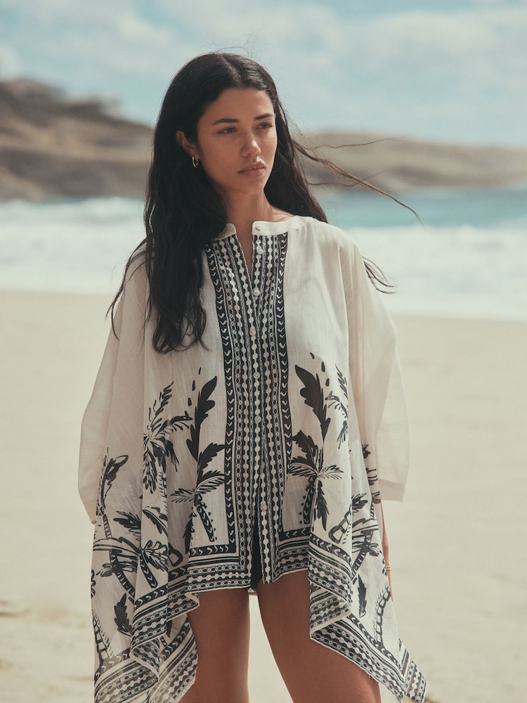 Monochrome Palm Printed Overhead Shirt Cover-Up - Image 1 of 5