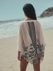 Monochrome Palm Printed Overhead Shirt Cover-Up - Image 3 of 5
