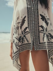 Monochrome Palm Printed Overhead Shirt Cover-Up - Image 5 of 5