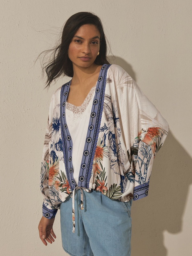 Parrot Print - Tie Front Lightweight Jacket - 8ичинен 2 сүрөт