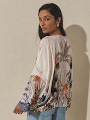 Parrot Print - Tie Front Lightweight Jacket - 8ичинен 3 сүрөт