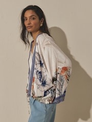 Parrot Print - Tie Front Lightweight Jacket - 8ичинен 5 сүрөт