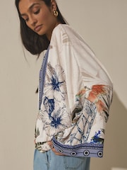 Parrot Print - Tie Front Lightweight Jacket - 8ичинен 6 сүрөт