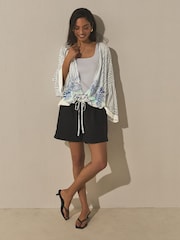 Blue Mermaid Print - Tie Front Lightweight Jacket - 9ичинен 2 сүрөт