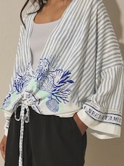 Blue Mermaid Print - Tie Front Lightweight Jacket - 9ичинен 6 сүрөт