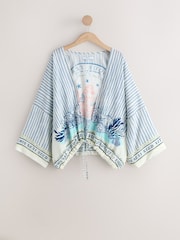 Blue Mermaid Print - Tie Front Lightweight Jacket - 9ичинен 7 сүрөт