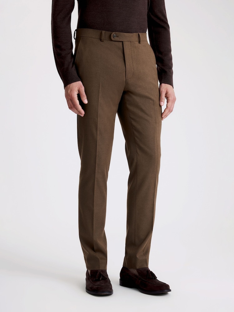 MOSS MOSS Slim Fit Chestnut Flannel Brown Trousers - صورة 1 من 3