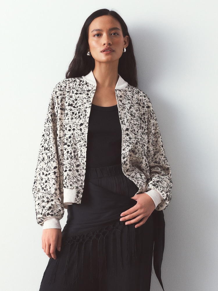 Monochrome Beaded Bomber Jacket - Image 1 of 5