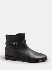 Long Tall Sally Black Flat Leather Ankle Boots - Image 1 of 4