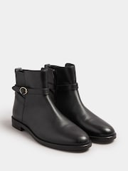 Long Tall Sally Black Flat Leather Ankle Boots - Image 2 of 4