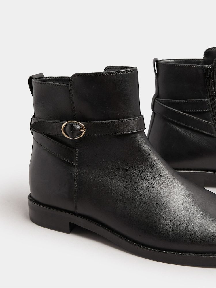 Long Tall Sally Black Flat Leather Ankle Boots - Image 4 of 4