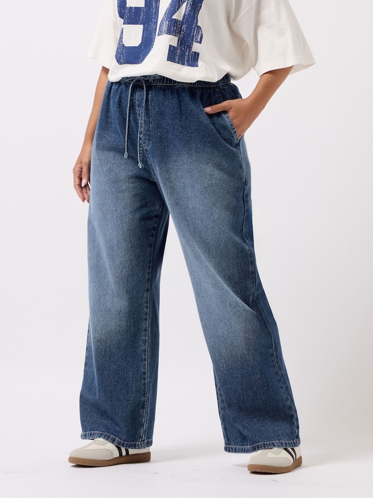 Yours Curve Blue 10Oz Wide Leg Jeans - Image 1 of 5 Yours Curve Blue 10Oz Wide Leg Jeans - Image 1 of 5