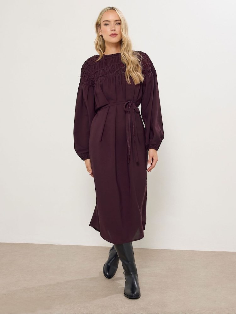 Long Tall Sally Red Shirred Yoke Midi Dress - Image 1 of 5
