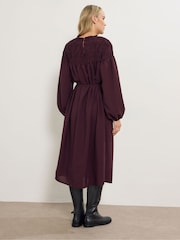 Long Tall Sally Red Shirred Yoke Midi Dress - Image 3 of 5