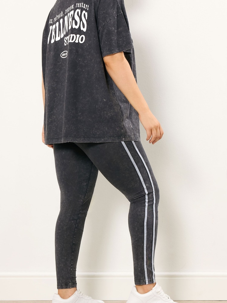 Yours Curve Black Side Stripe Leggings - Image 2 of 5