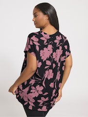 Yours Curve Black Floral Textured Pleated Front Top - Image 3 of 5