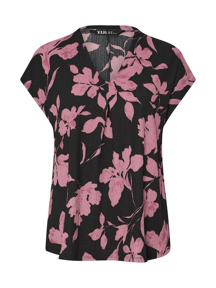 Yours Curve Black Floral Textured Pleated Front Top - Image 5 of 5