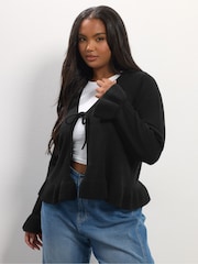Yours Curve Black Frilled Trim Cardigan - Image 1 of 5