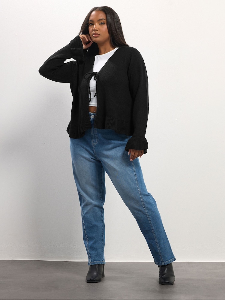 Yours Curve Black Frilled Trim Cardigan - Image 2 of 5