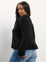 Yours Curve Black Frilled Trim Cardigan - Image 3 of 5