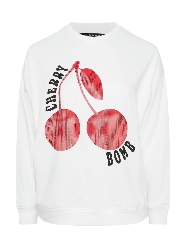 Yours Curve White Limited Studded Cherry Bomb Sweatshirt - Image 5 of 5