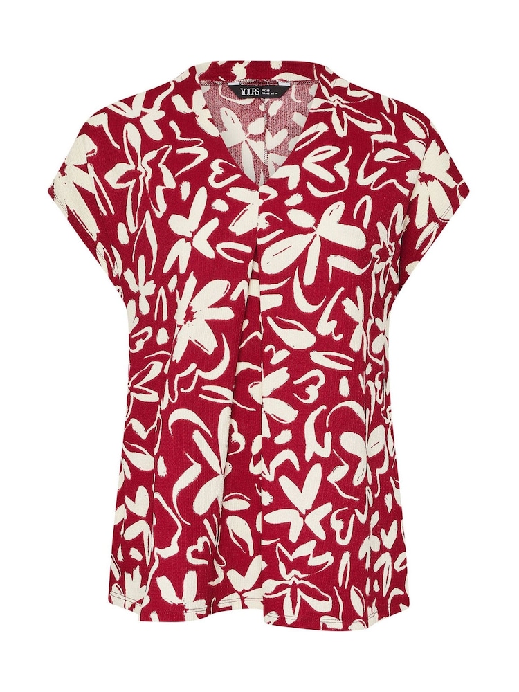 Yours Curve Red Floral Textured Pleated Front Top - Image 5 of 5 Yours Curve Red Floral Textured Pleated Front Top - Image 5 of 5