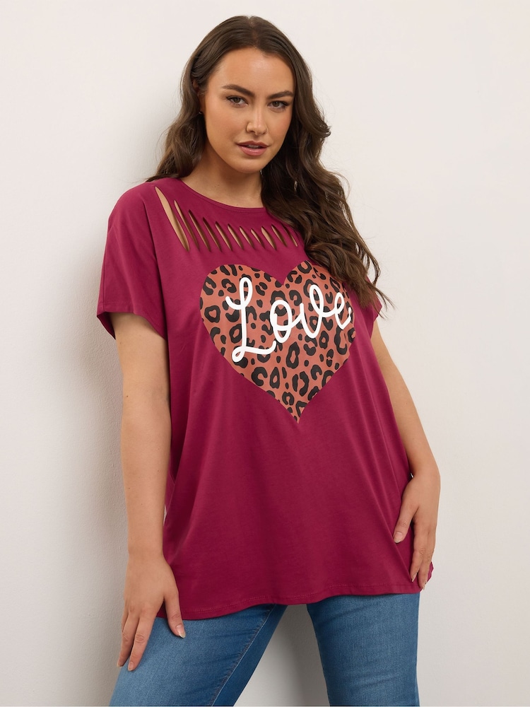Yours Curve Red Logo Slash Detail Top - Image 1 of 5