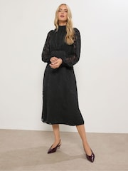 Long Tall Sally Black Burnout Tie Neck Midi Dress - Image 3 of 5