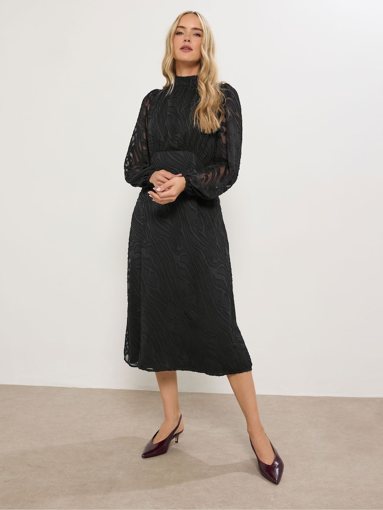 Buy Long Tall Sally Black Burnout Tie Neck Midi Dress from Next USA