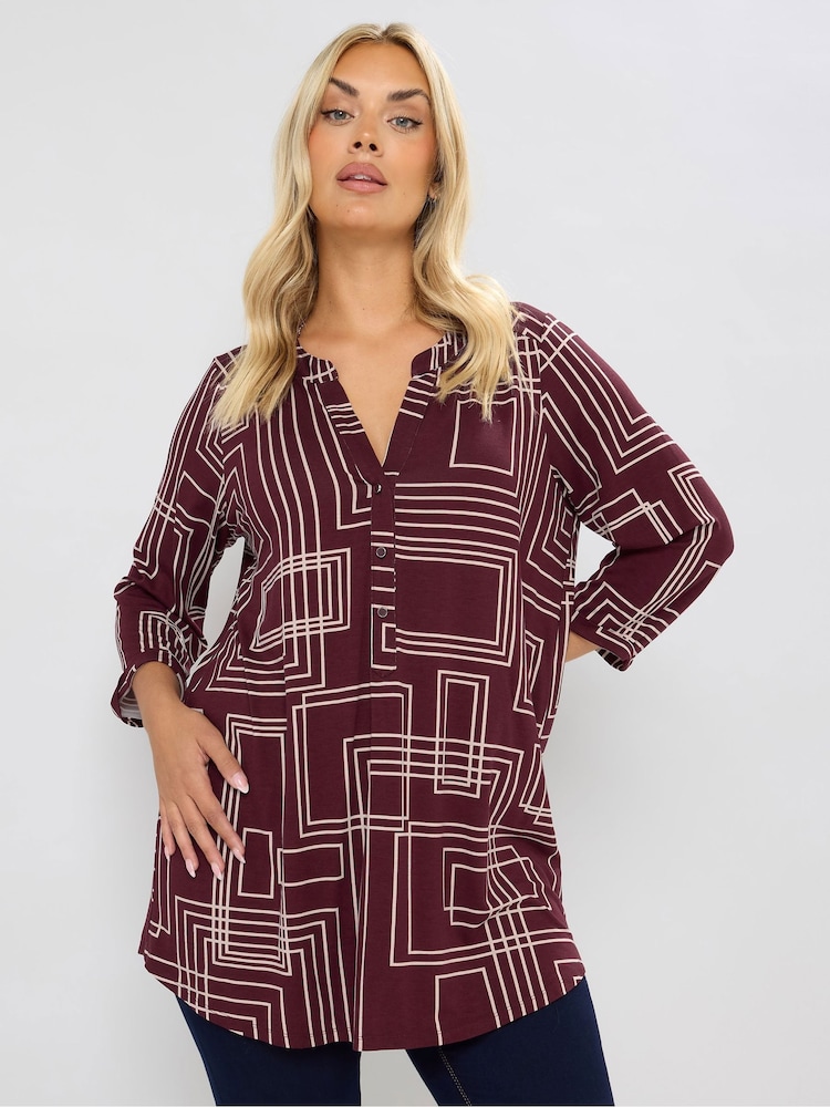 Yours Curve Red Half Placket Cut About Shirt - Image 1 of 5