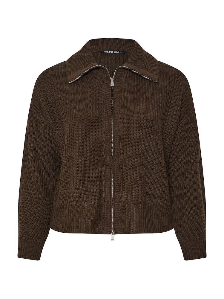 Yours Curve Brown Bomber Funnel Neck Collar Jumper - Image 5 of 5 Yours Curve Brown Bomber Funnel Neck Collar Jumper - Image 5 of 5