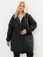 Yours Curve Black Borg Lined Parka - Image 1 of 5