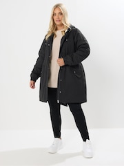 Yours Curve Black Borg Lined Parka - Image 2 of 5