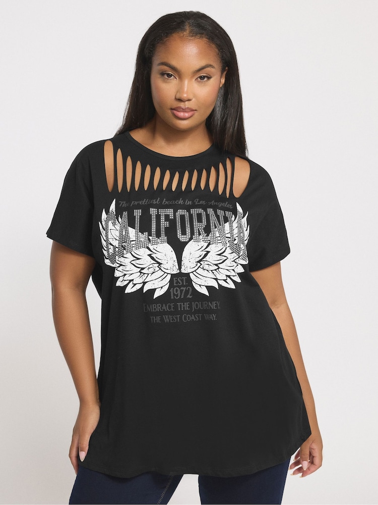 Yours Curve Black Logo Slash Detail Top - Image 1 of 5 Yours Curve Black Logo Slash Detail Top - Image 1 of 5