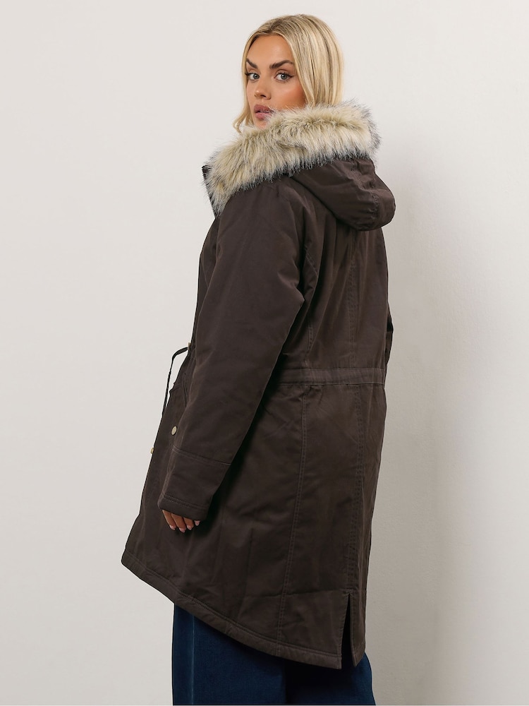 Yours Curve Brown Fur Trim Parka - Image 2 of 6