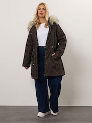 Yours Curve Brown Fur Trim Parka - Image 3 of 6