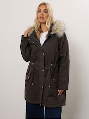 Yours Curve Brown Fur Trim Parka - Image 4 of 6