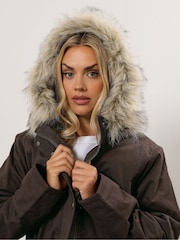Yours Curve Brown Fur Trim Parka - Image 5 of 6