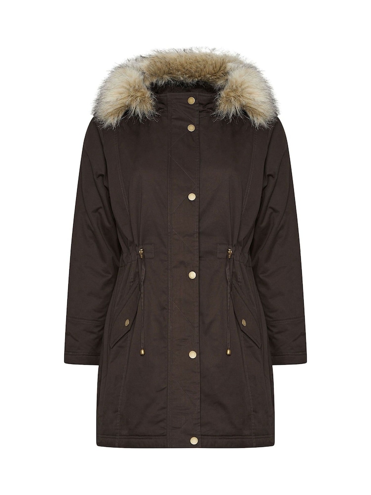 Yours Curve Brown Fur Trim Parka - Image 6 of 6